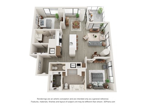 B2 two bedroom three bath floorplan